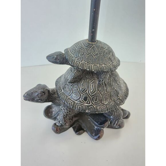 Heavy Metal 2 Turtles Stacked Candle Holder Detailed ~ 10" x 10" x4" Dark Bronze - Picture 7 of 10